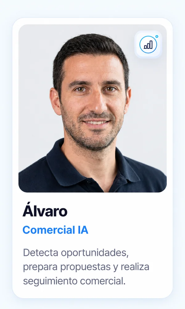Álvaro — Comercial IA: cualifica leads, presenta ofertas y sigue cada oportunidad de venta.
