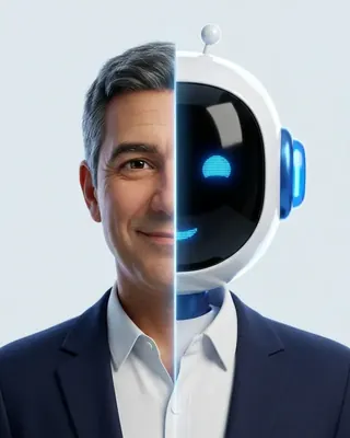 Luis, CEO IA: retrato mitad persona y mitad IA