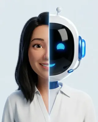 Marta, Recepción y Coordinación IA: retrato mitad persona y mitad IA